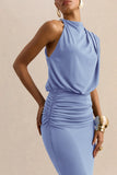Umaira Powder Blue High Neck Maxi Dress