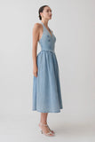 Miller Denim Halter Midi Dress Classic Blue