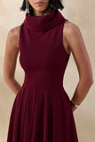 Exclusivity Burgundy High Neck Midi Dress