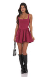 Square Neck A line Dress in Magenta