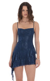 Foil Mesh Tassel Dress in Blue