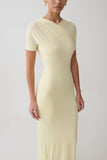 Junie Cross Over Neck Slinky Maxi Dress Lemon
