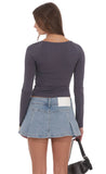 Pleated Flare Denim Mini Skort in Washed Blue