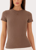 Brown Ribbed Branded Cotton Baby Tee
