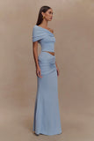 Irene Gathered Knit Maxi Skirt Blue