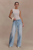 Perrie Mid Rise Straight Leg Tie Jeans Washed Light Blue