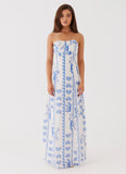 Tayla Linen Maxi Dress Floral Wave