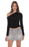 Buttoned Denim Skirt in Washed Grey
