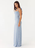 Akil Corset Maxi Dress Blue Mocha Dot