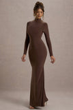 Tova Chocolate High Neck Long Sleeve Maxi Dress