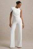 Opulence White Jumpsuit With Cape Sleeve and Draped Details