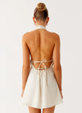 Figaro Halter Mini Dress Taupe Stripe