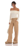 Soft Ribbed Straight Pants in Camel