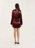 Dark Red Satin High Neck Mini Dress
