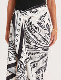 Black And White Palm Print Satin Sarong