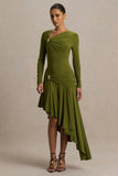 Alexia Green Asymmetric Neck Maxi Dress With Gold Details