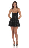 Sequin Beaded Mini Dress in Black