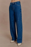 Georgette Mid Rise Paneled Denim Jeans Dark Blue