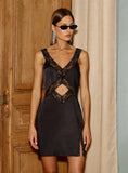 Black Satin Lace Slip Mini Dress