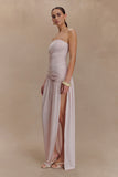 Bex Strapless Slinky Maxi Dress With Split Pale Pink