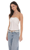 Satin Jacquard Halter Top in White