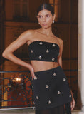 Black Satin Embellished Bandeau Crop Top