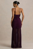Pasqualina Plum Ruched Plunge Neck Maxi Dress