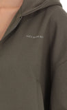 Cropped Cinch Waist Hoodie in Olive Green