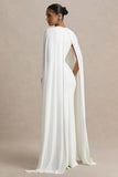 Padma White Draped Maxi Dress With Cape Sleeves