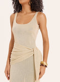 Gold Lurex Belt Detail Knitted Maxi Dress