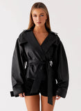 Midtown Faux Leather Trench Black