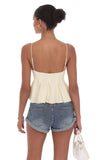 Pinstripe Pleated Flare Top in Pastel Yellow