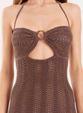 Chocolate Cut Out Knitted Halterneck Maxi Dress
