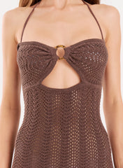 Chocolate Cut Out Knitted Halterneck Maxi Dress