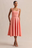 Camoria Coral Boucle Square Neck Midi Dress