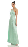 Rhinestone Halter Maxi Dress in Green