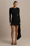 Zaya Black Long Sleeve Mini Dress With Drape