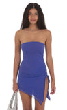Mesh Strapless Side Ruched Dress in Indigo Blue