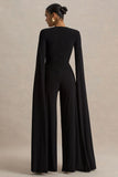 Zara Black Square Neck Jumpsuit With Cape Sleeves