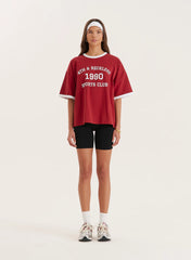 Red Contrast Trim Slogan T Shirt