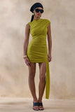 Nocturnal Green Ruched Mini Dress With Sash