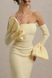 Myah Lemon Bandeau Long Sleeve Maxi Dress With Puff Cuffs