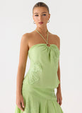 Teneika Beaded Flower Top Lime