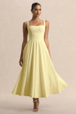 Parina Lemon Strappy Volume Hem Midi Dress