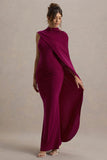 Maeve Burgundy Cape Sleeve Draped Maxi Dress
