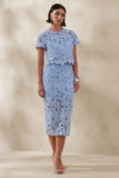 Ina Powder Blue Lace Crew Neck Crop Top