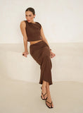 Chocolate Brown Jersey Twist Detail Sleeveless Top