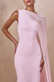 Mirelle Light Pink Boat Neck Maxi Dress With Cape Sleeve