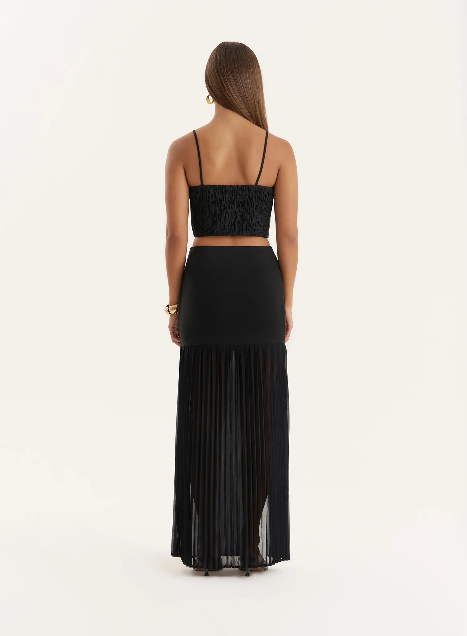 Black Side Split Pleated Maxi Skirt