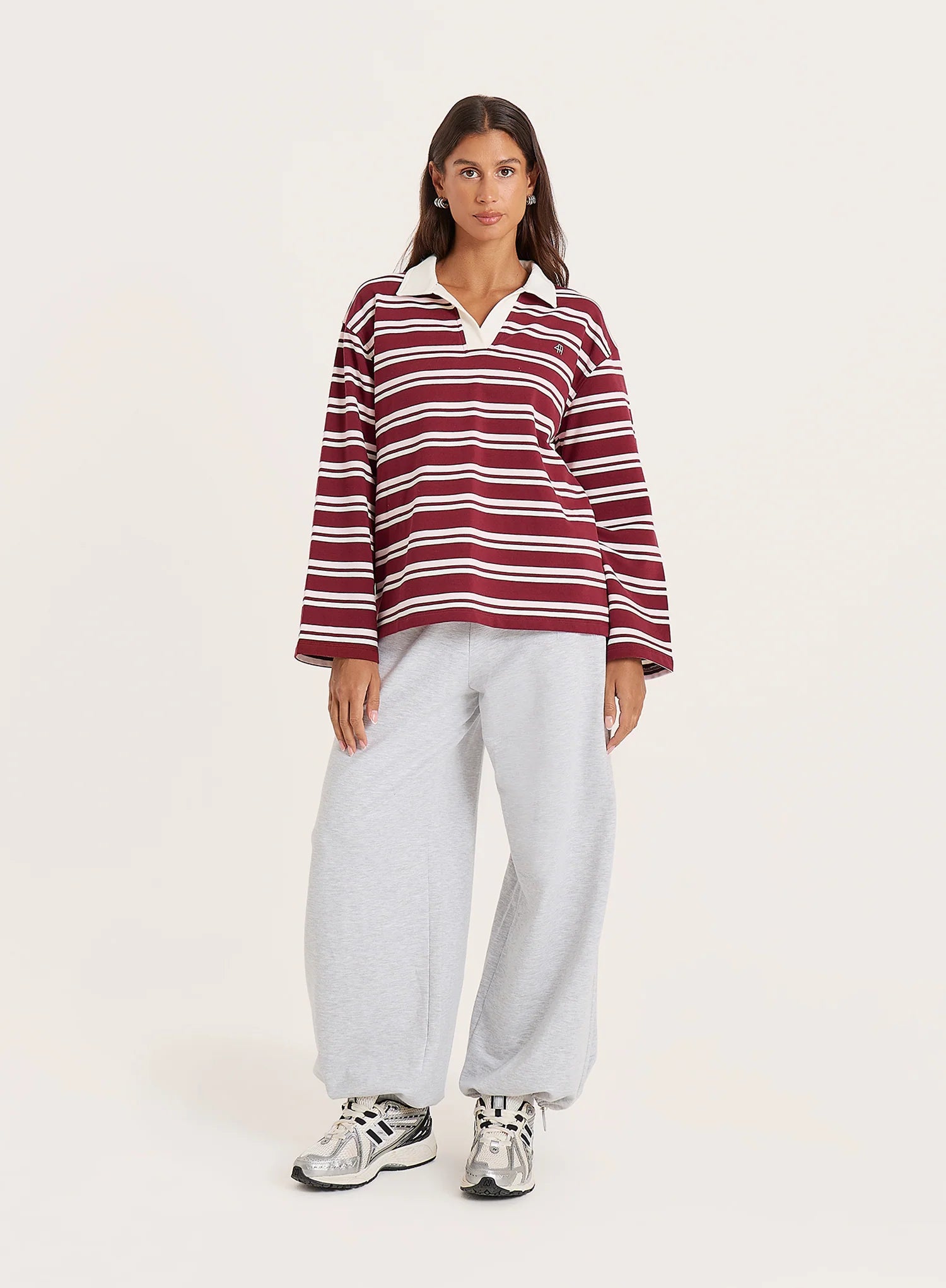 Burgundy And White Thin Striped Rugby Top